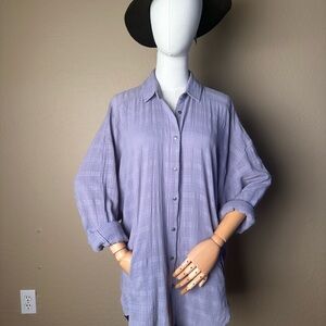 Free People Plaid Texture Gauze Shirt